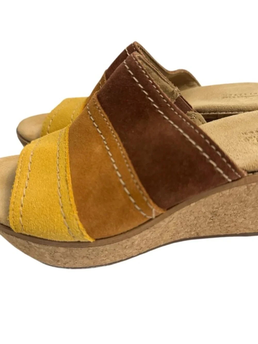 Clarks Aisley Lily Colorblock Suede Cork Wedge Slide Sandals Size 8